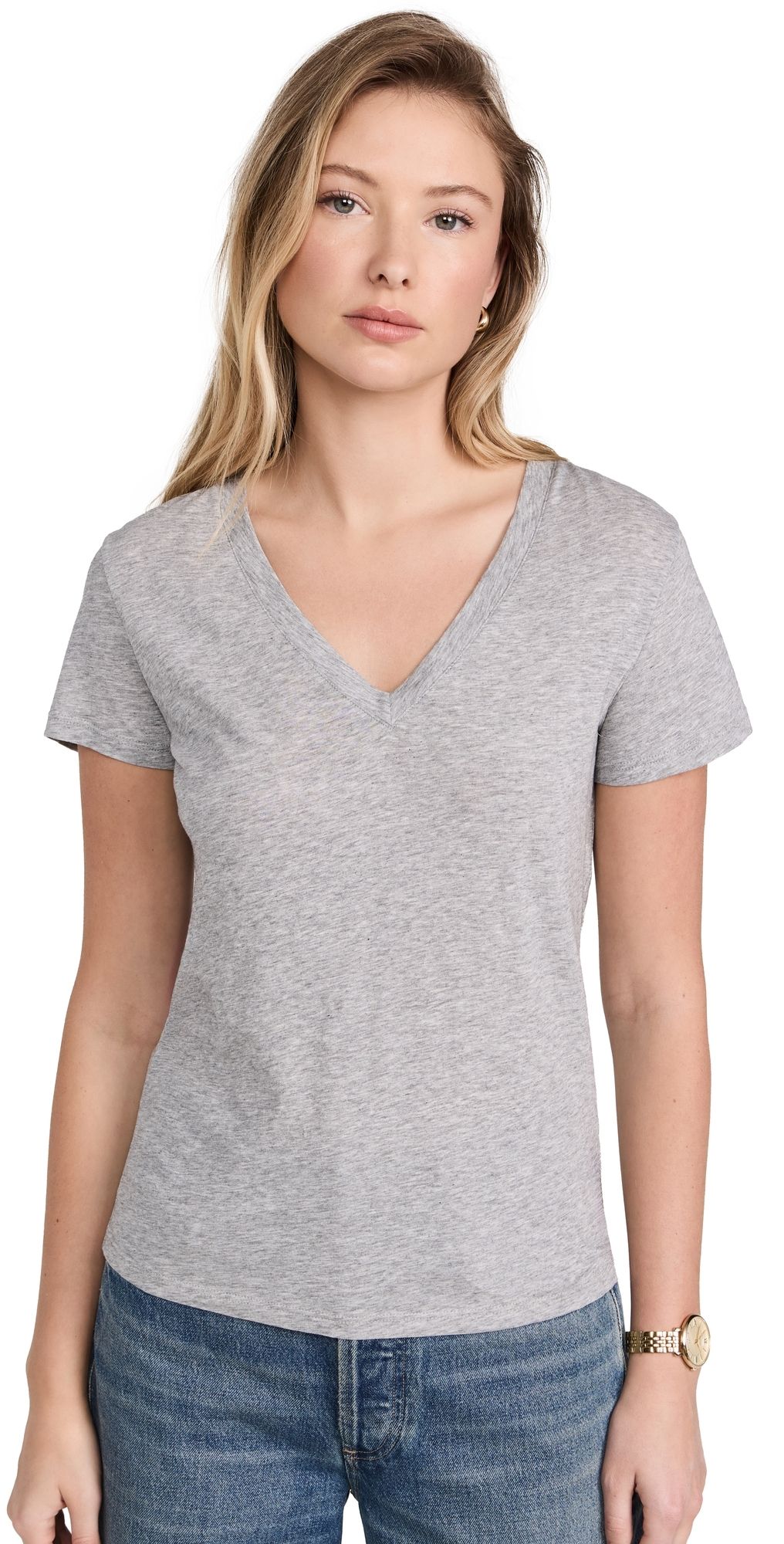 Vince Essential V Neck Tee Heather Grey M