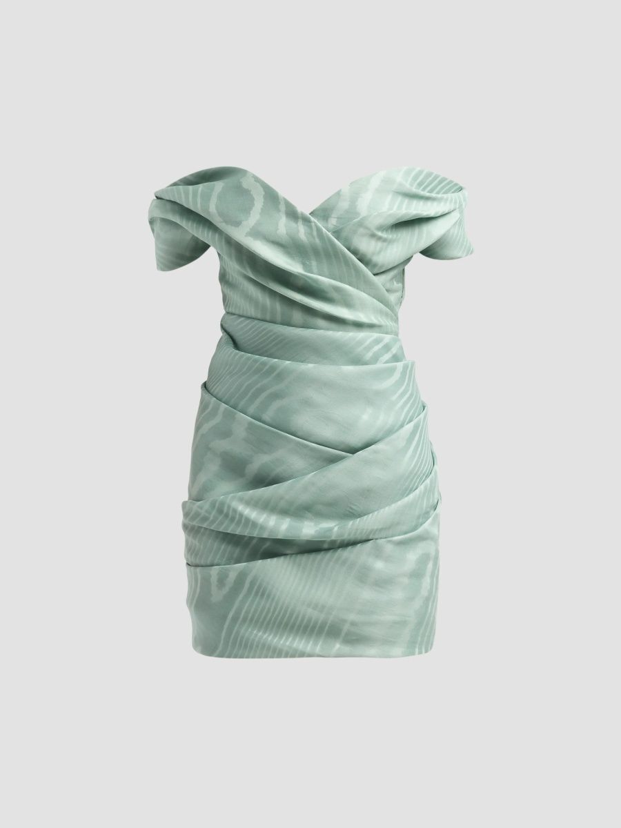 Oscar de la Renta Women's Draped Moire Silk Gazar Off-the-Shoulder Cocktail Dress - Dark Sage - Size 12