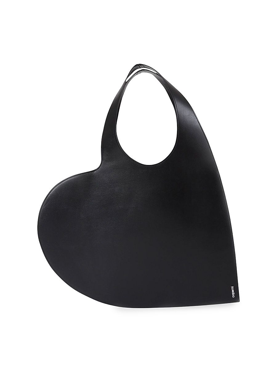 Women's Heart Leather Shoulder Bag - Black