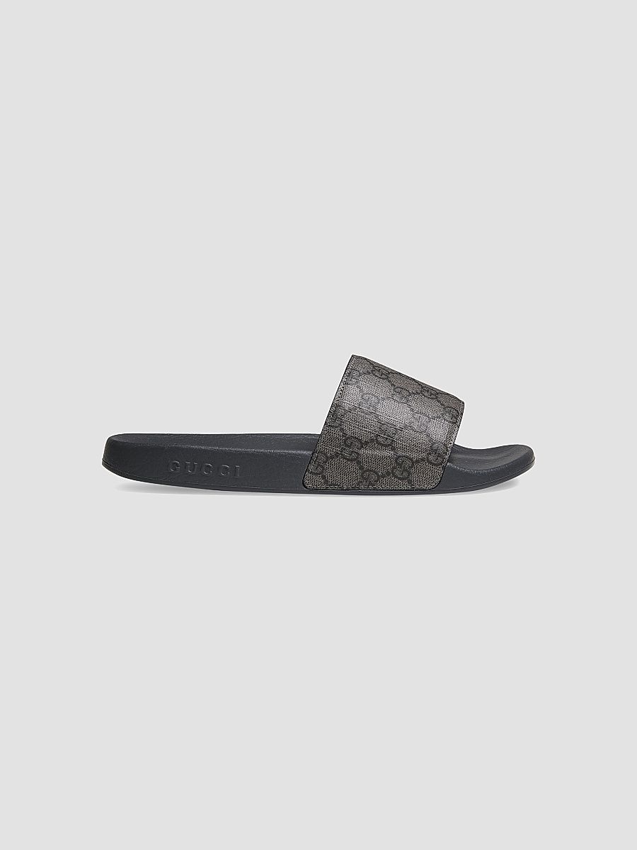 Men's GG Supreme Canvas Slide Sandals - Black - Size 14