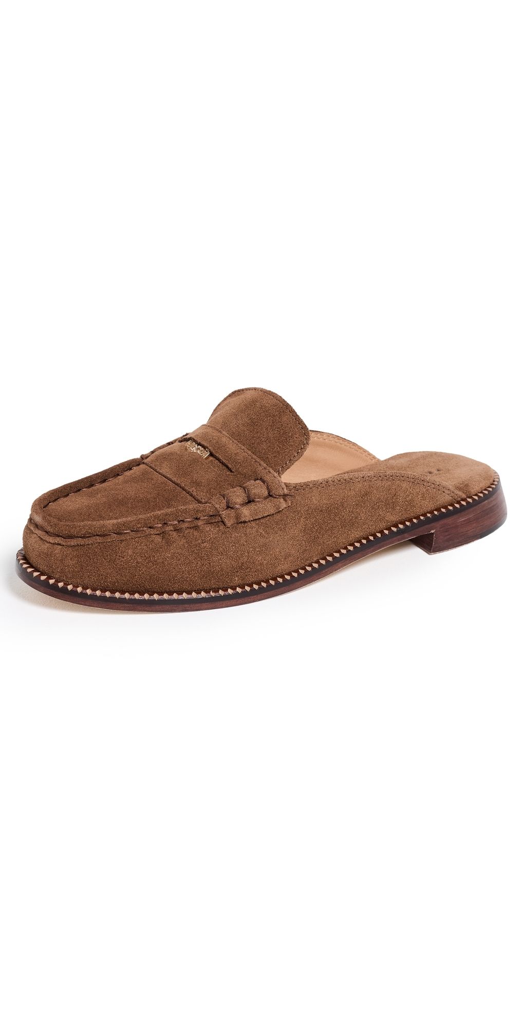 Freda Salvador Temi Penny Loafer Mules Chestnut Suede with Hardware 10