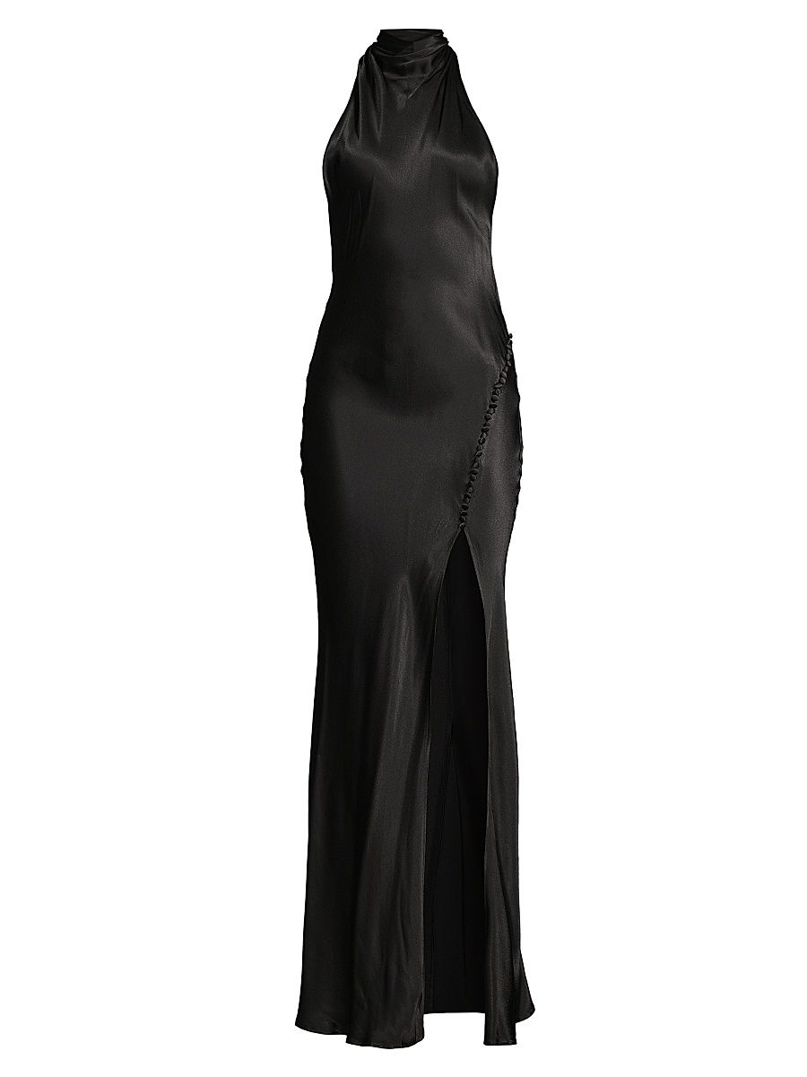 Women's Penelope Satin Halter Gown - Black - Size 14