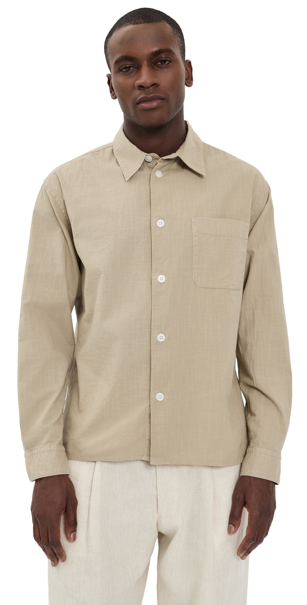 FRAME Textured Long Sleeve Shirt Dusty Beige M