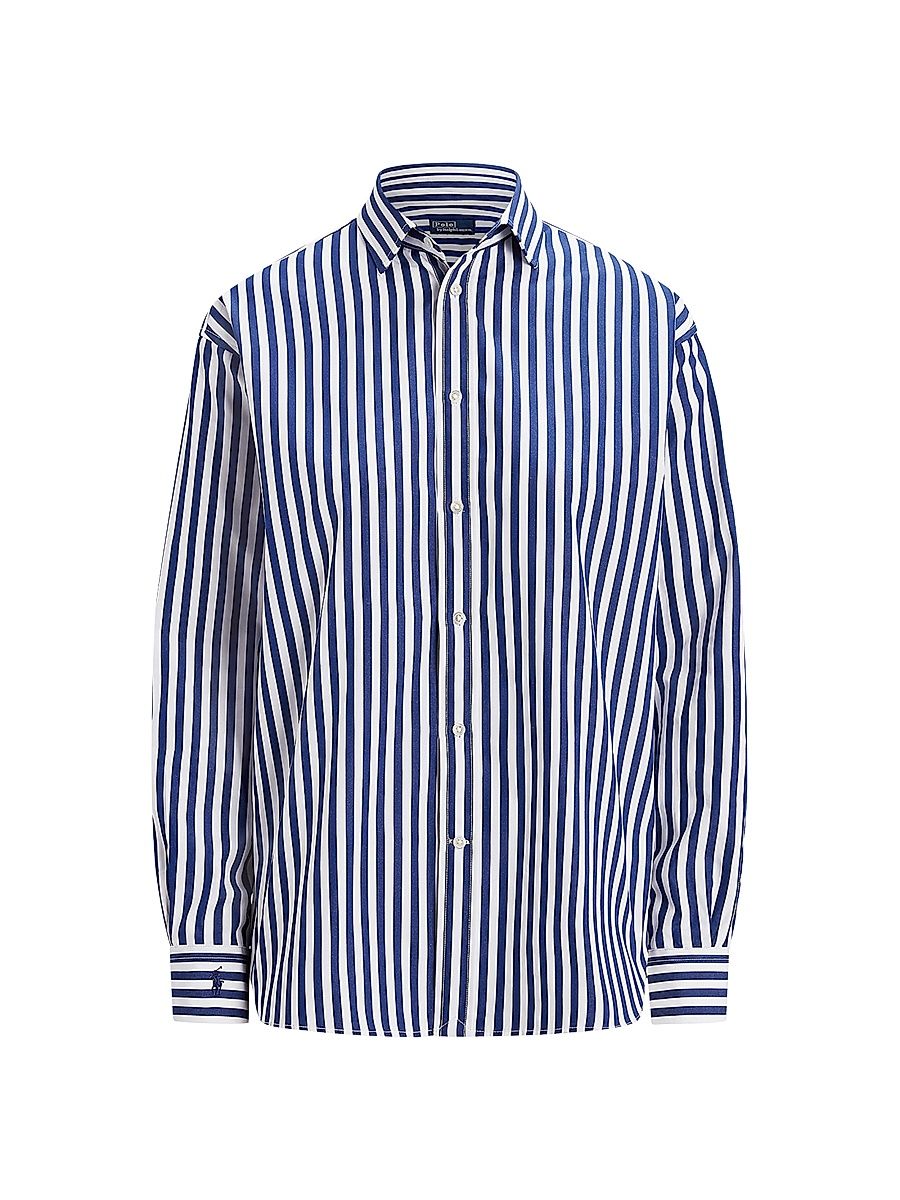 Women's Striped Oversized Cotton Shirt - Blue White - Size Large