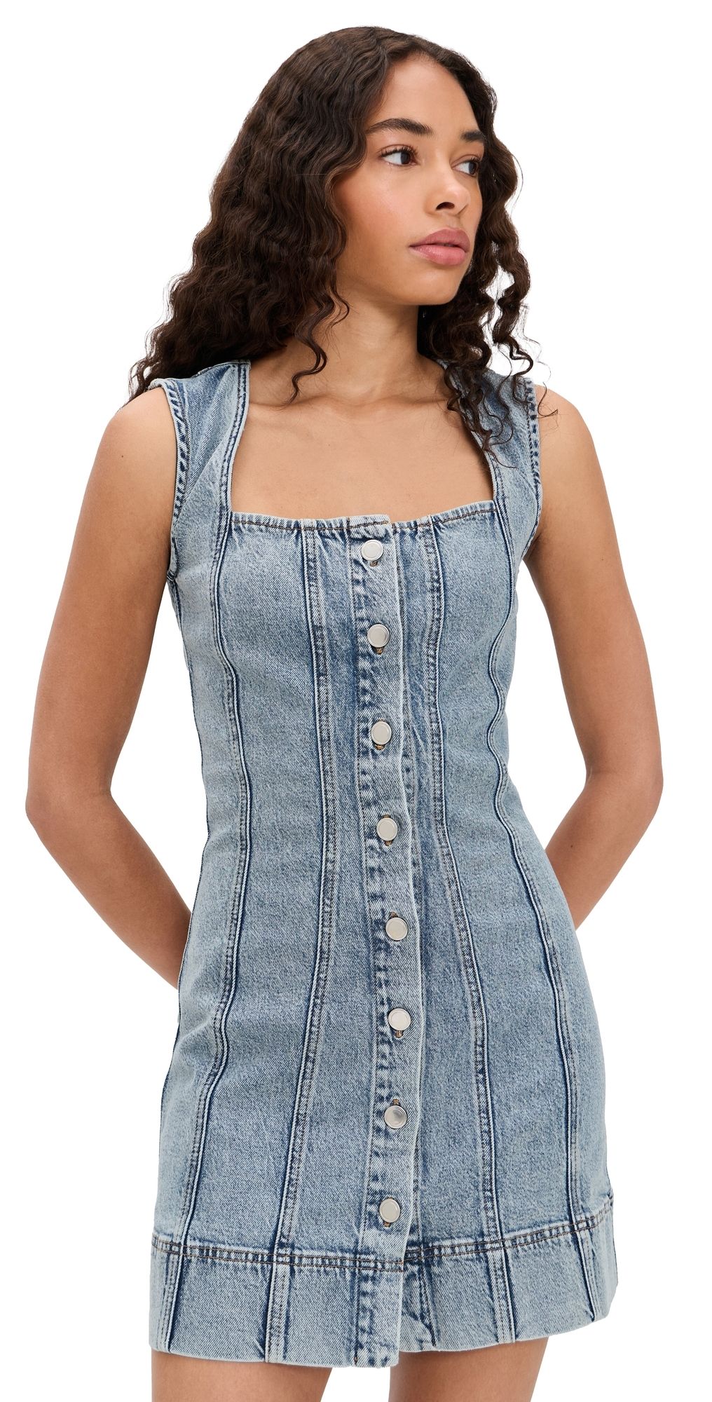 Good American Mini Button Front Dress Indigo1104 XS