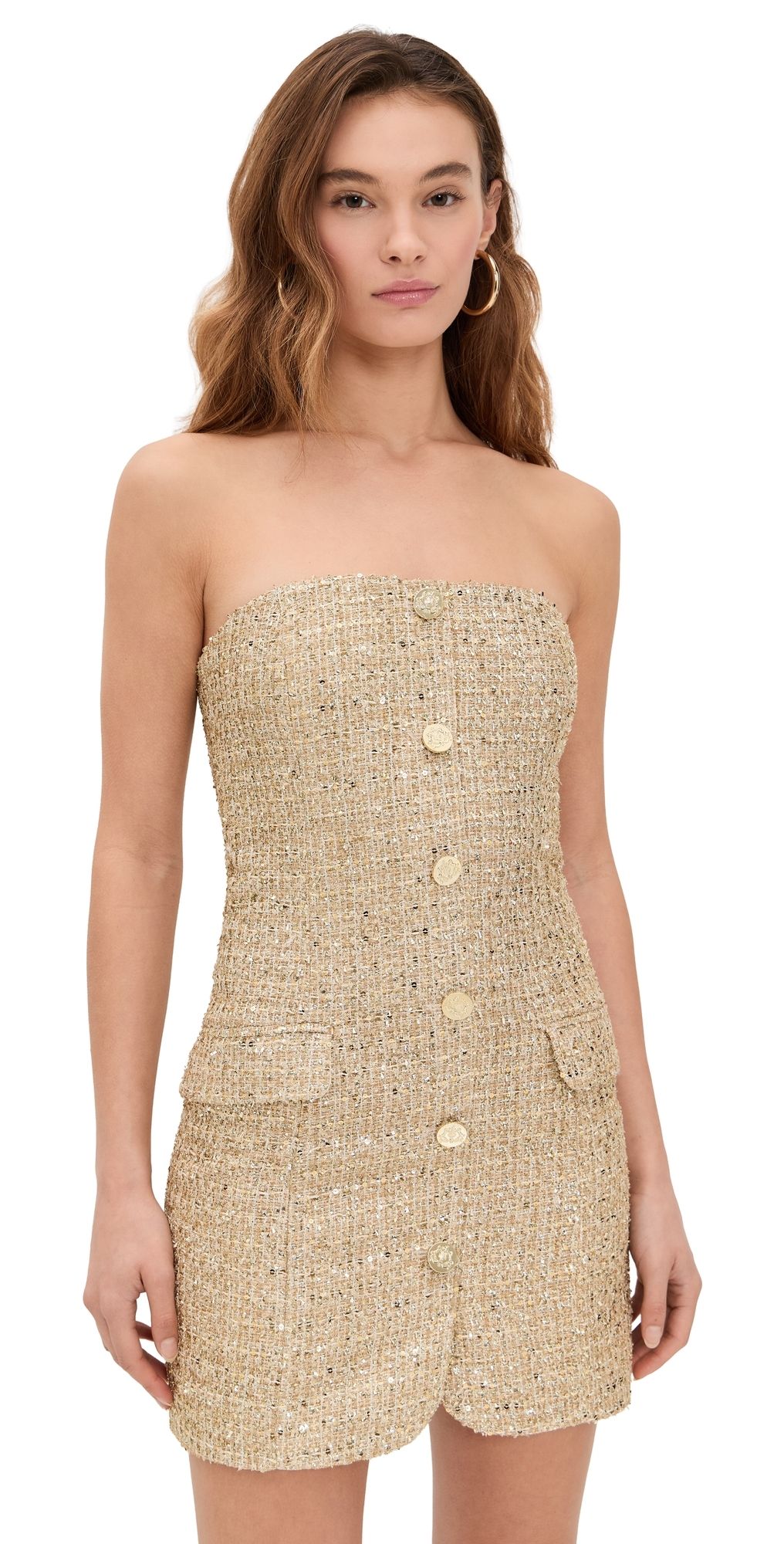 ALICE + OLIVIA Madison Strapless Button Down Mini Blazer Dress Pale Gold 12