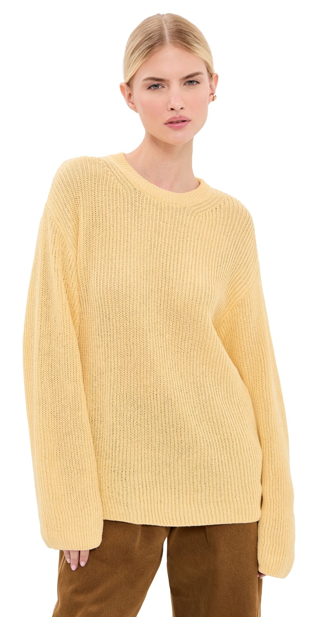 Another Tomorrow Draped Crew Knit Sweater Sun L