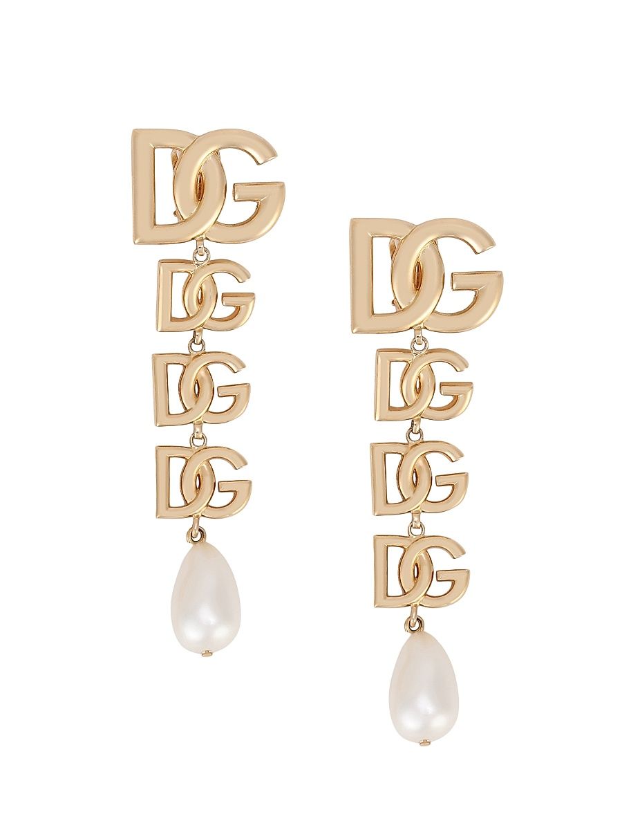 Women's Goldtone & Imitation Pearl Monogram Clip-On Drop Earrings - Gold