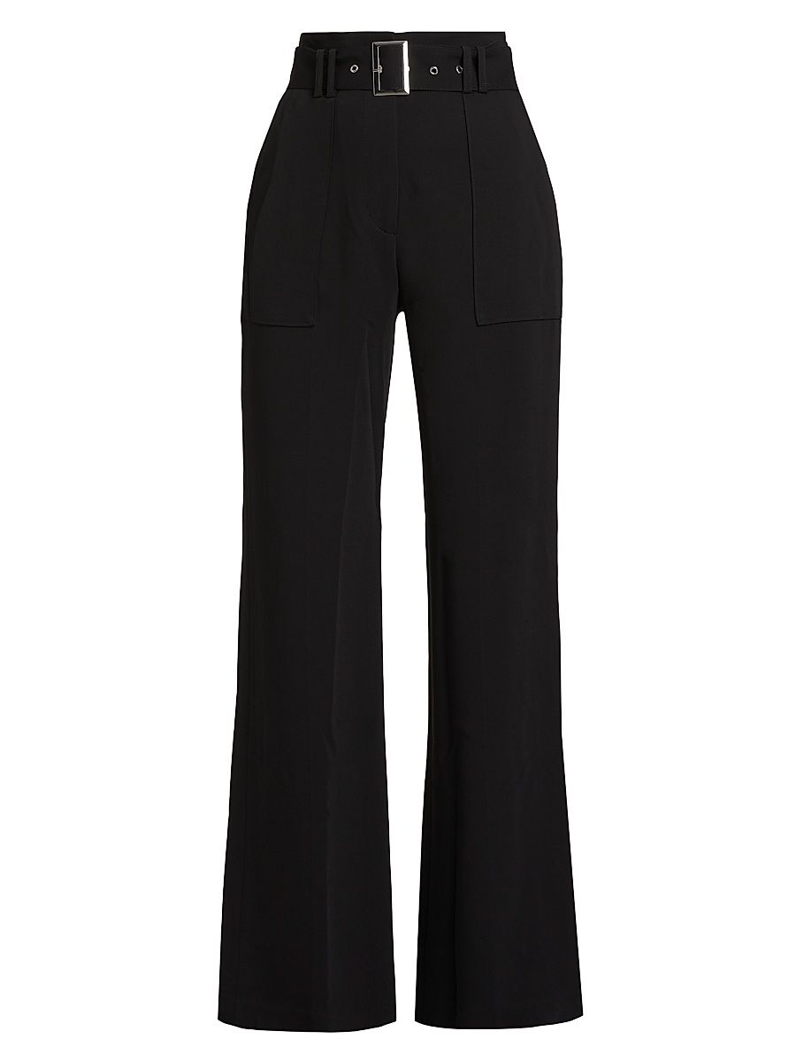 Women's Belted Wide-Leg Trousers - Noir - Size 14