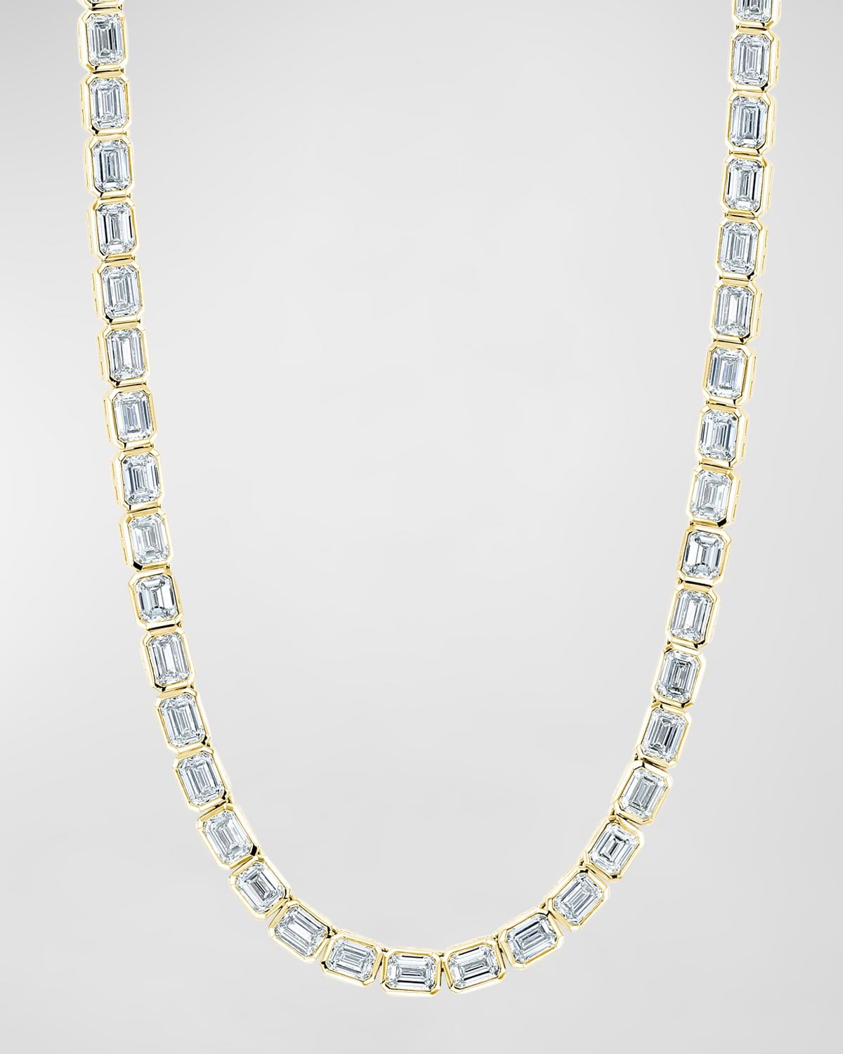 18K Gold East West Bezel Set Emerald-Cut Diamond 16" Tennis Necklace, 10.00tcw