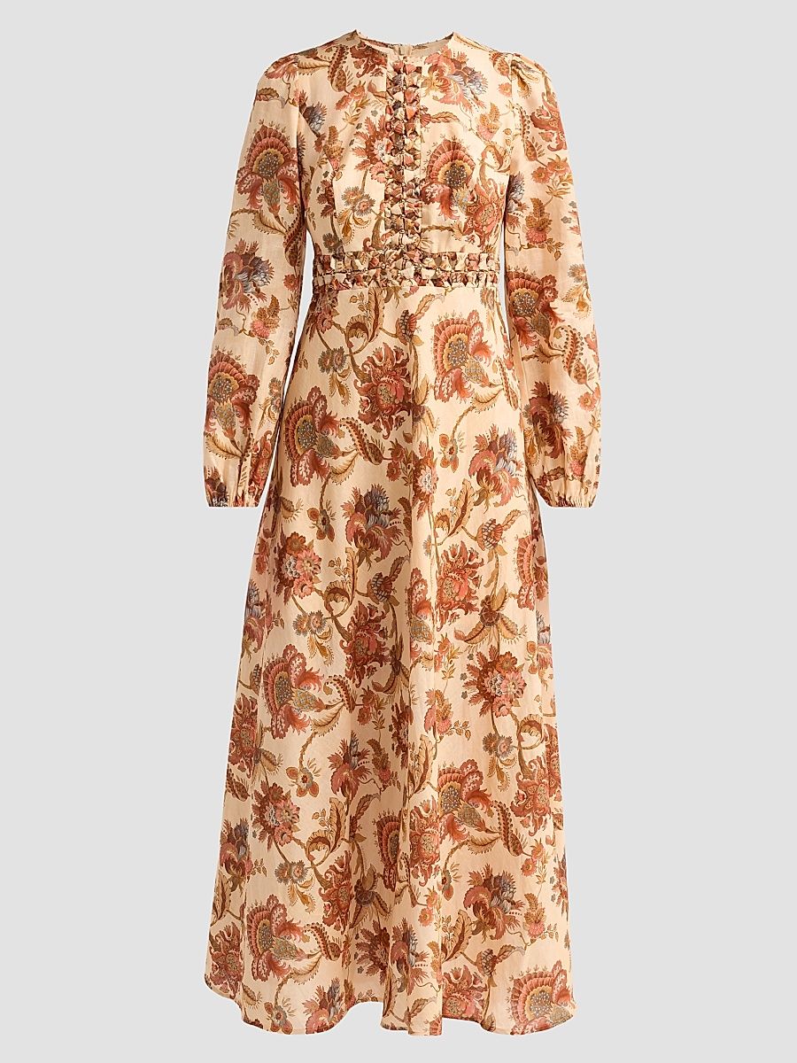 Women's Aster Floral Linen Knot Detail Maxi Dress - Cream Jacobean - Size 8