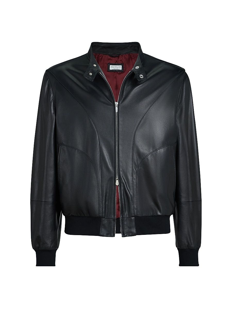 Men's Polished Nappa Leather Pilot Jacket - Black - Size Large
