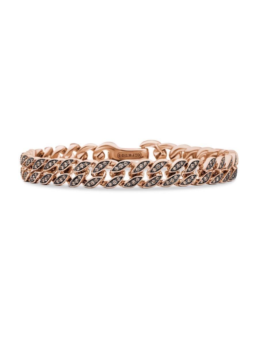 David Yurman Men's Curb Chain Bracelet in 18K Rose Gold - Cognac Diamond - Size Large