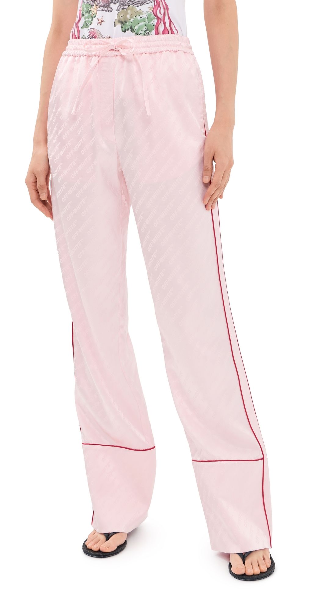 Off-White Satin Pajama Pants Soft Pink 38