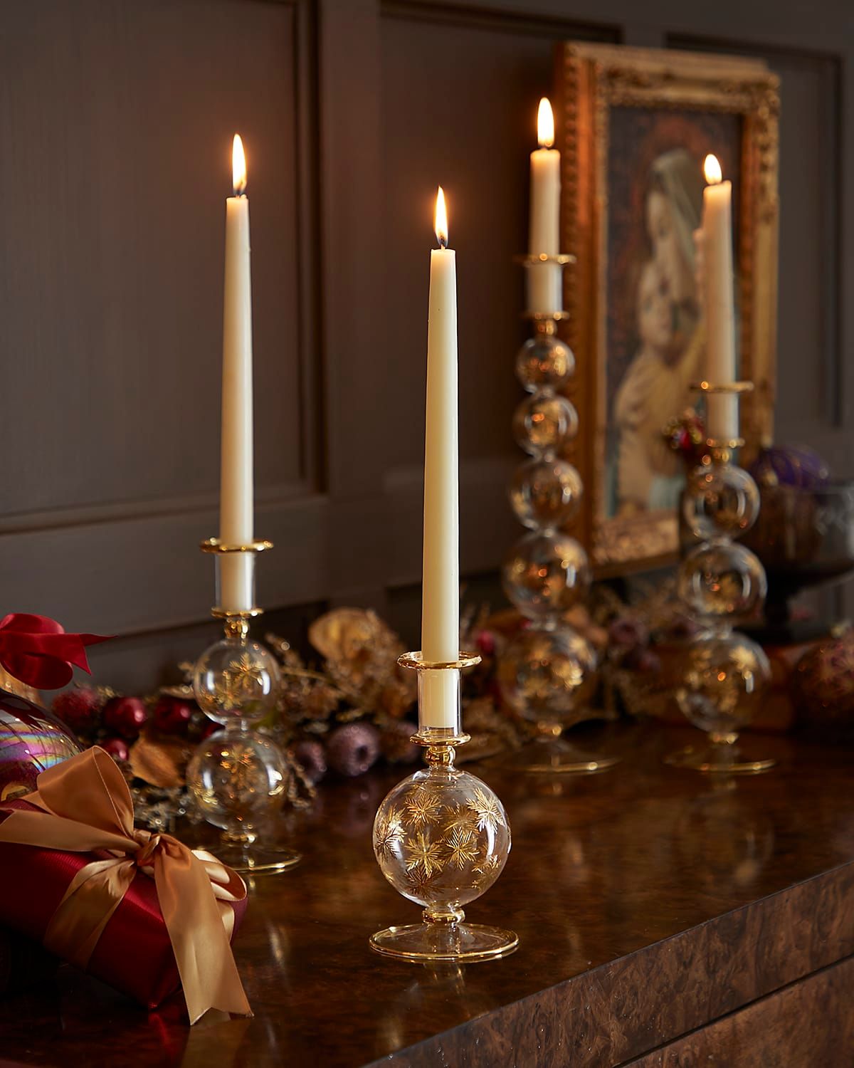 6.8" Gold-Tone Snowflakes Candle Holder