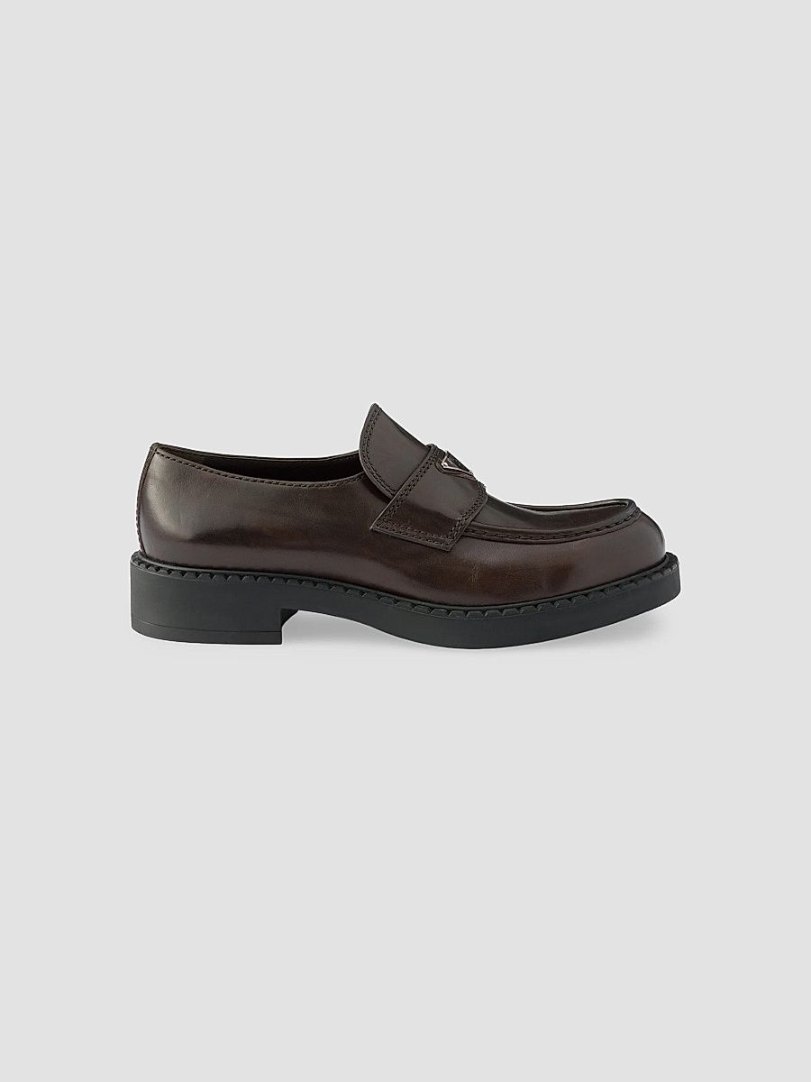 Men's Chocolate Aged Leather Loafers - Dark Brown - Size 5