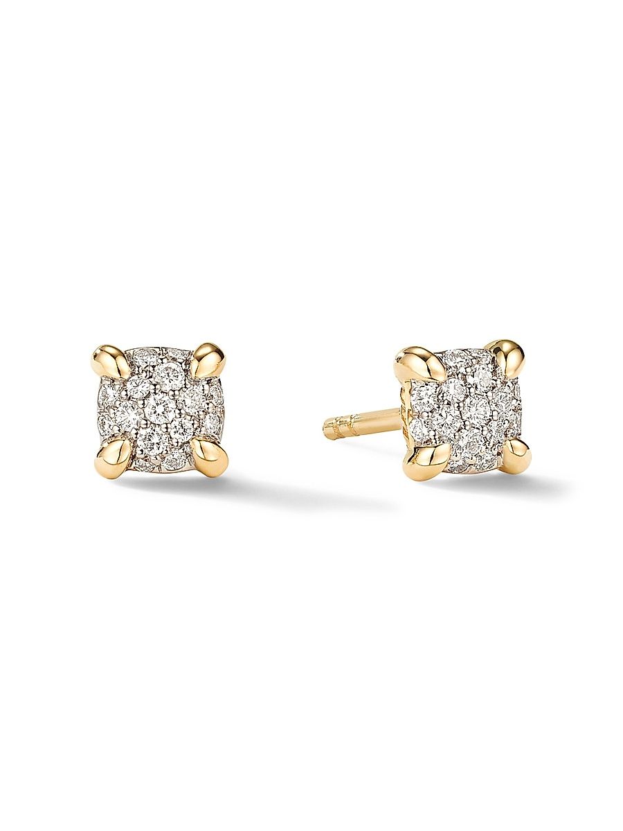 Women's Petite Chatelaine Stud Earrings in 18K Gold with Pavé Diamonds, 5MM - Yellow Gold