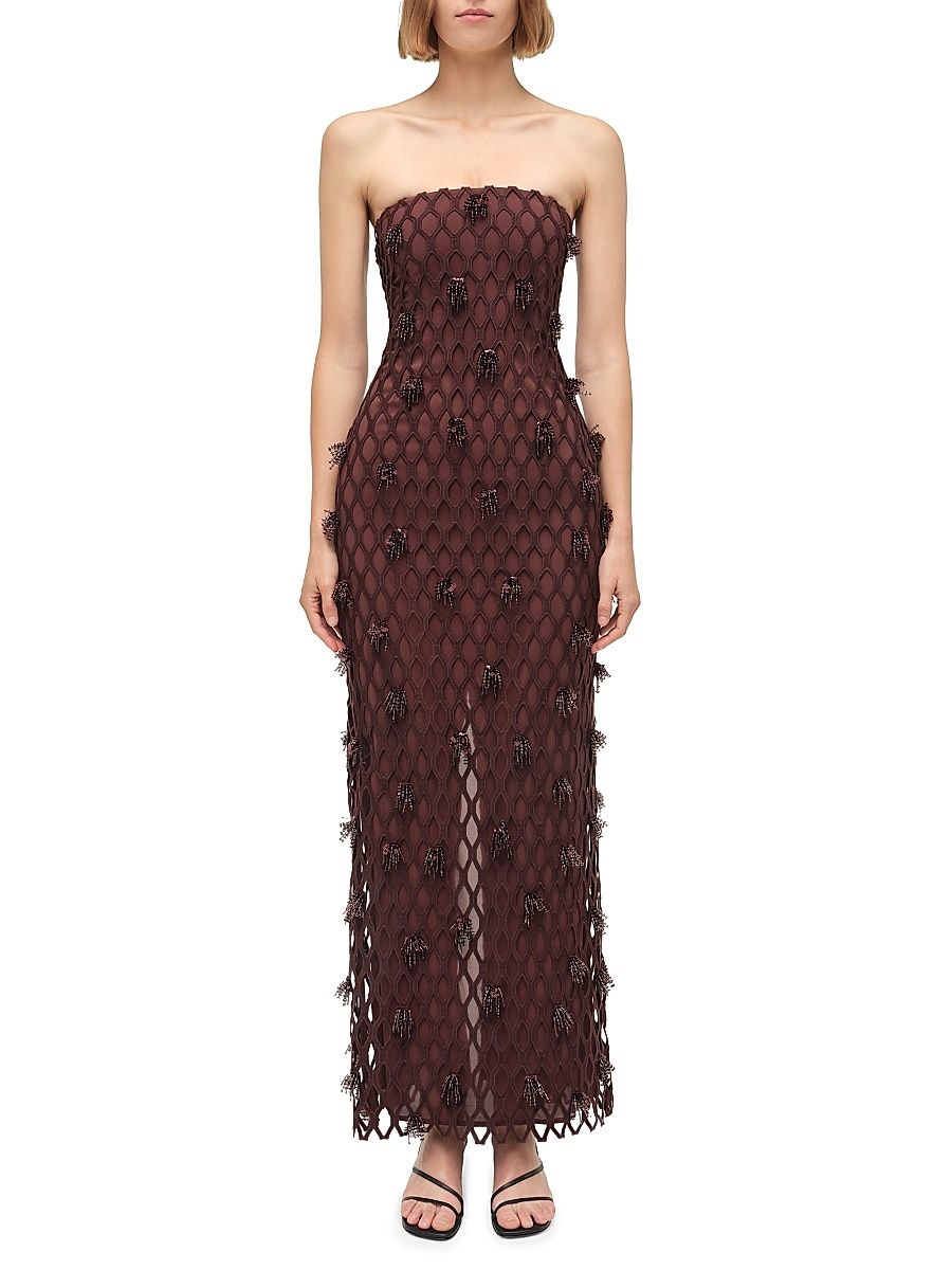Women's Iridessa Beaded Fishnet Gown - Mahogany - Size 12