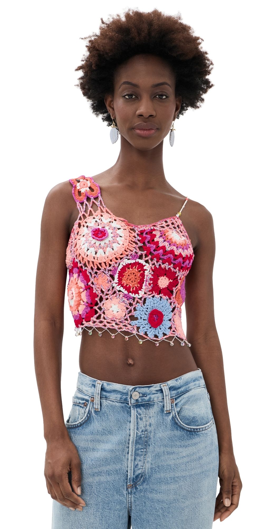 Free People Fiorella Crochet Tank Pink Solace Combo XS