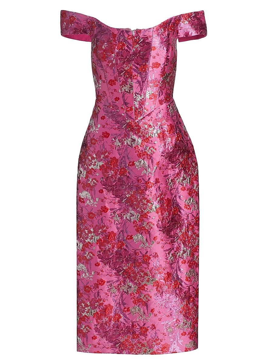 Women's Chantel Off-The-Shoulder Cocktail Dress - Sweetheart Pink Poppy - Size 14