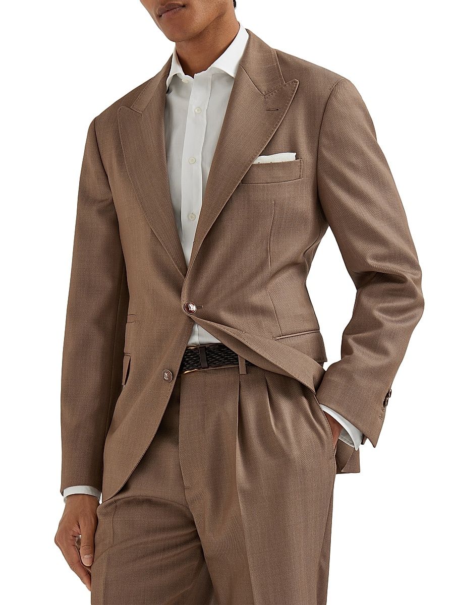 Men's Wool Denim Deconstructed Blazer with Large Peak Lapels - Bark - Size 42