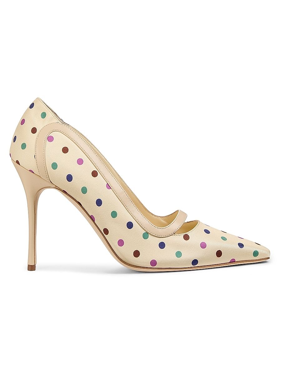 Women's 105MM Polka Dot Silk Stiletto Pumps - Cream Multi - Size 8