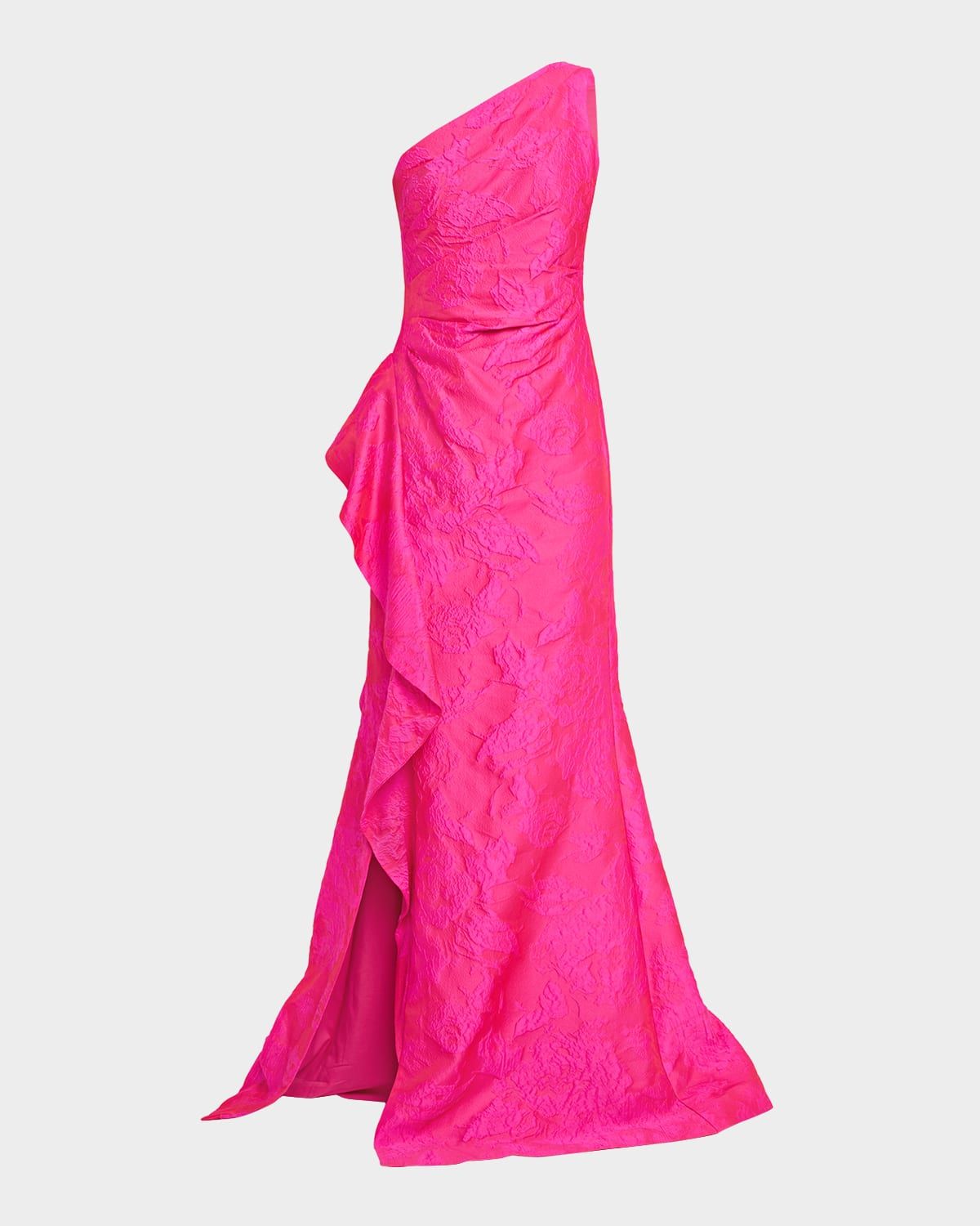 Draped One-Shoulder Jacquard Mermaid Gown