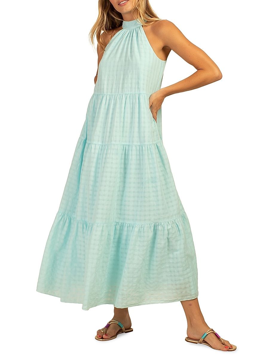 Women's Sunglasses Gingham Maxi Dress - Sky - Size Medium