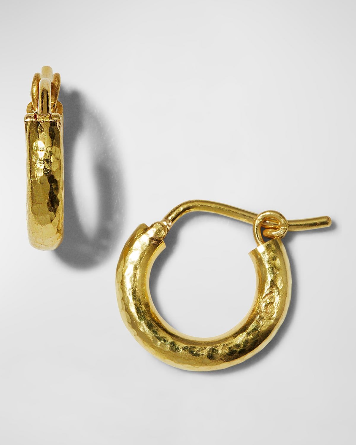 Baby Hammered 19k Gold Hoop Earrings, 14mm