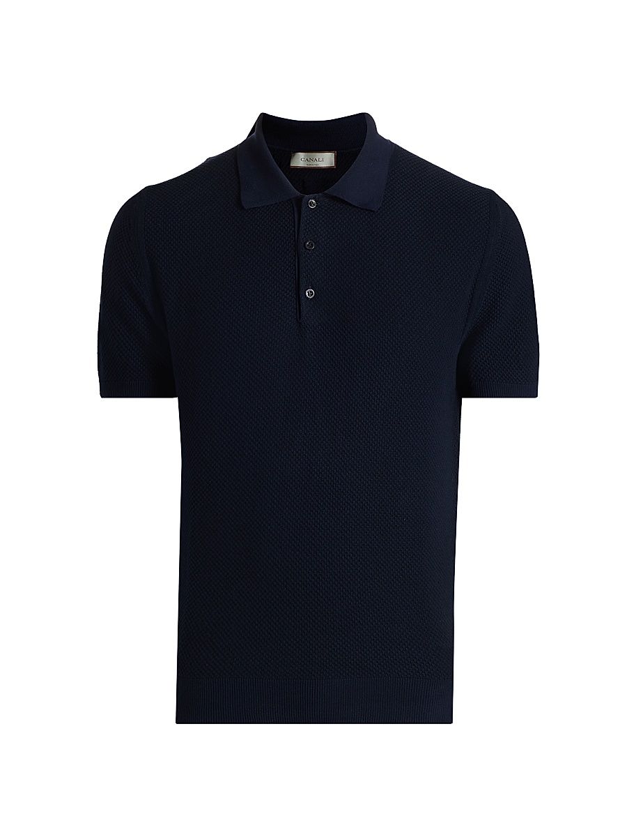Men's Pique-Stitch Cotton Polo Shirt - Navy - Size 38