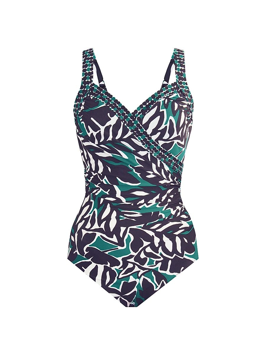 Women's Palma Verde Sanibel Draped One-Piece Swimsuit - Black Multi - Size 14