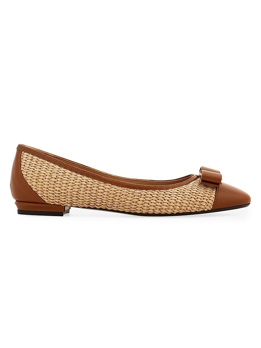Women's Varina 2.0 Raffia & Leather Ballet Flats - Naturale Biscotto - Size 12