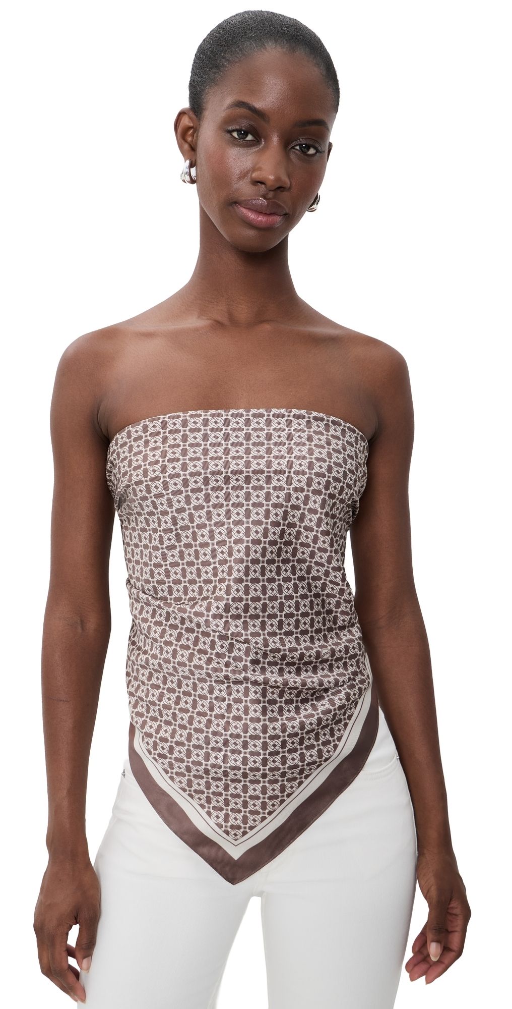 SEROYA Hark Satin Scarf Top Cocoa Mosaic M/L