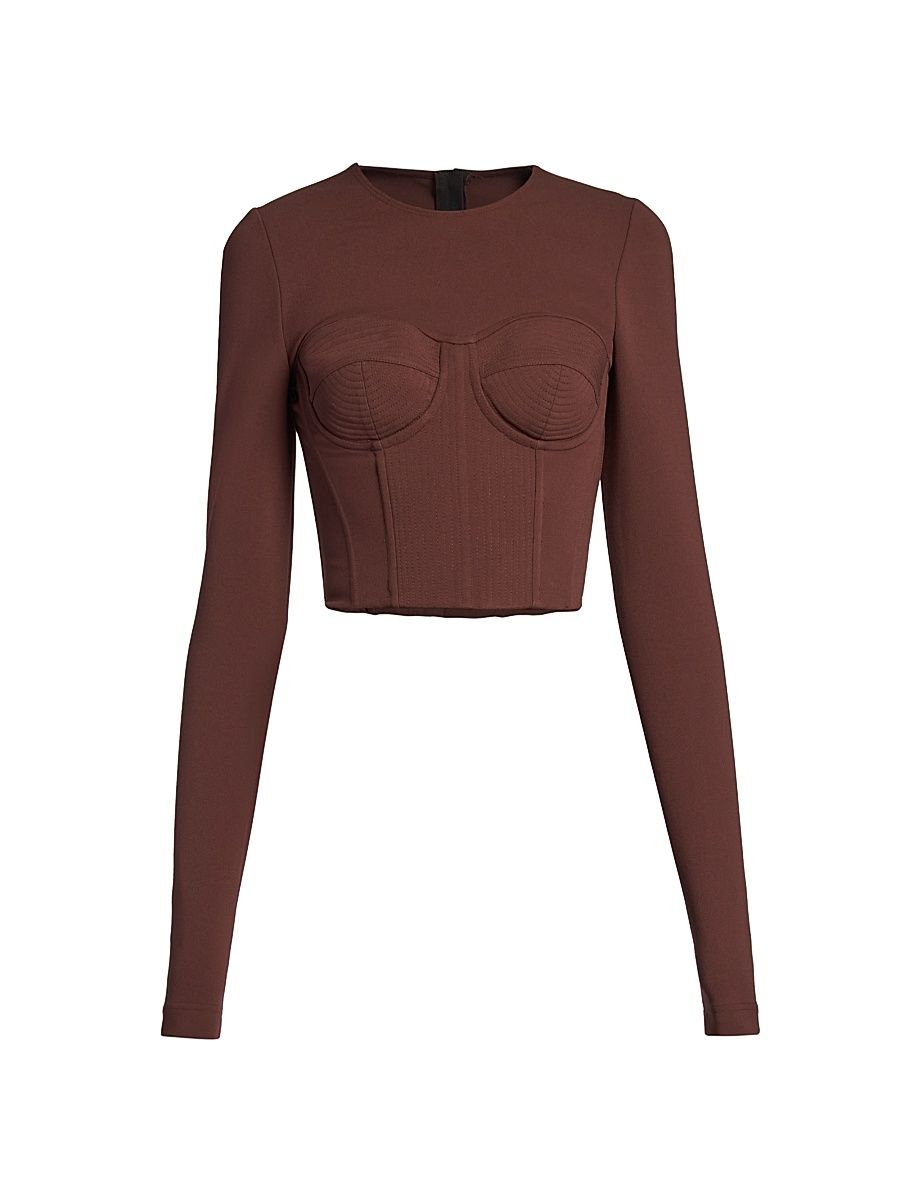 Women's Long Sleeve Corset Top - Marrone Scuro - Size 2