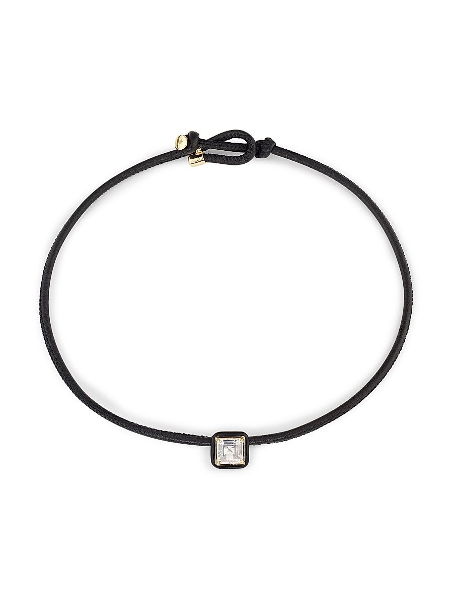 Women's Flower Funk Pop 9K Yellow Gold, Sterling Silver, Rock Crystal, Leather & Black Enamel Choker - Yellow Gold