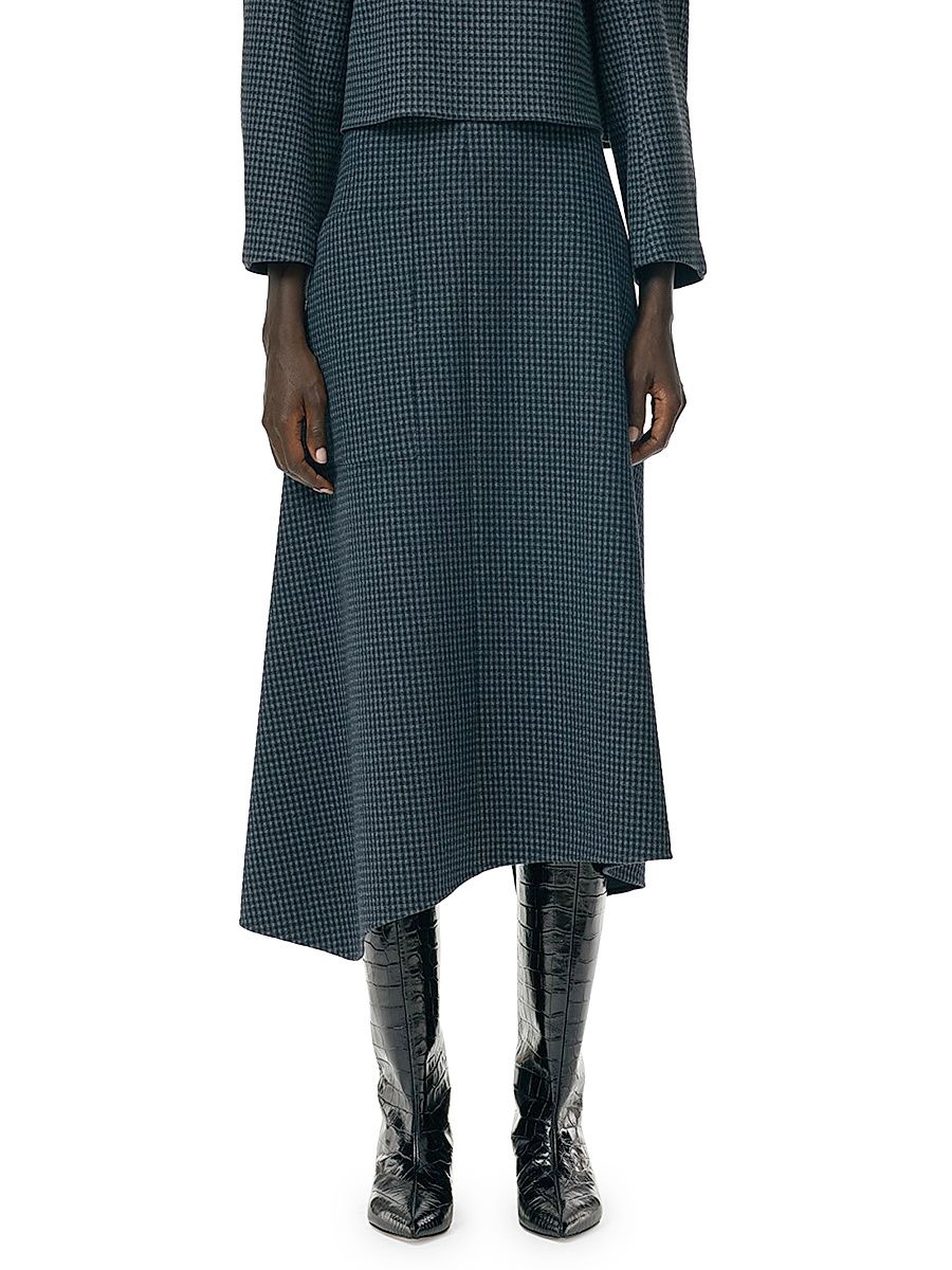 Women's Camille Check Origami Faux-Wrap Skirt - Grey Check - Size 8