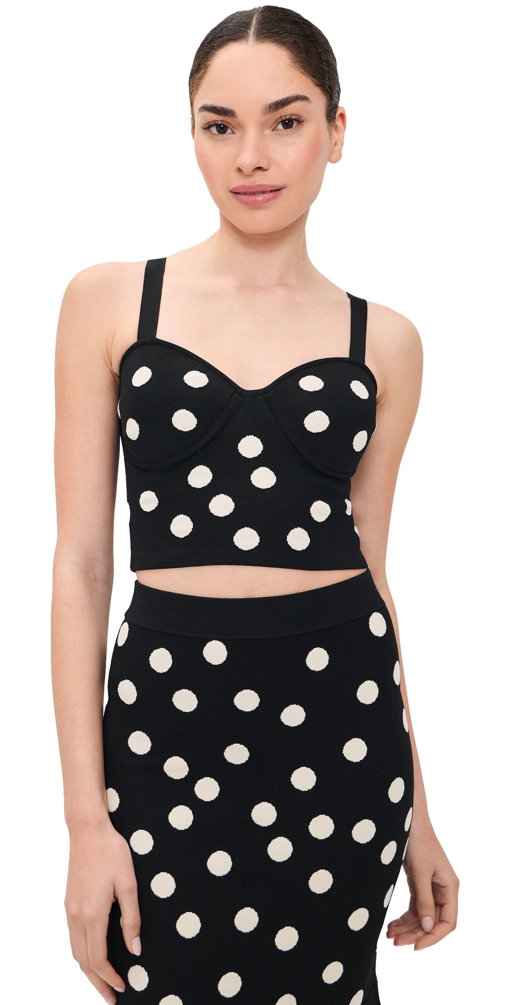 L'AGENCE Tula Polka-Dot Knit Bra Top BLACK/ECRU POLKA DOT XS