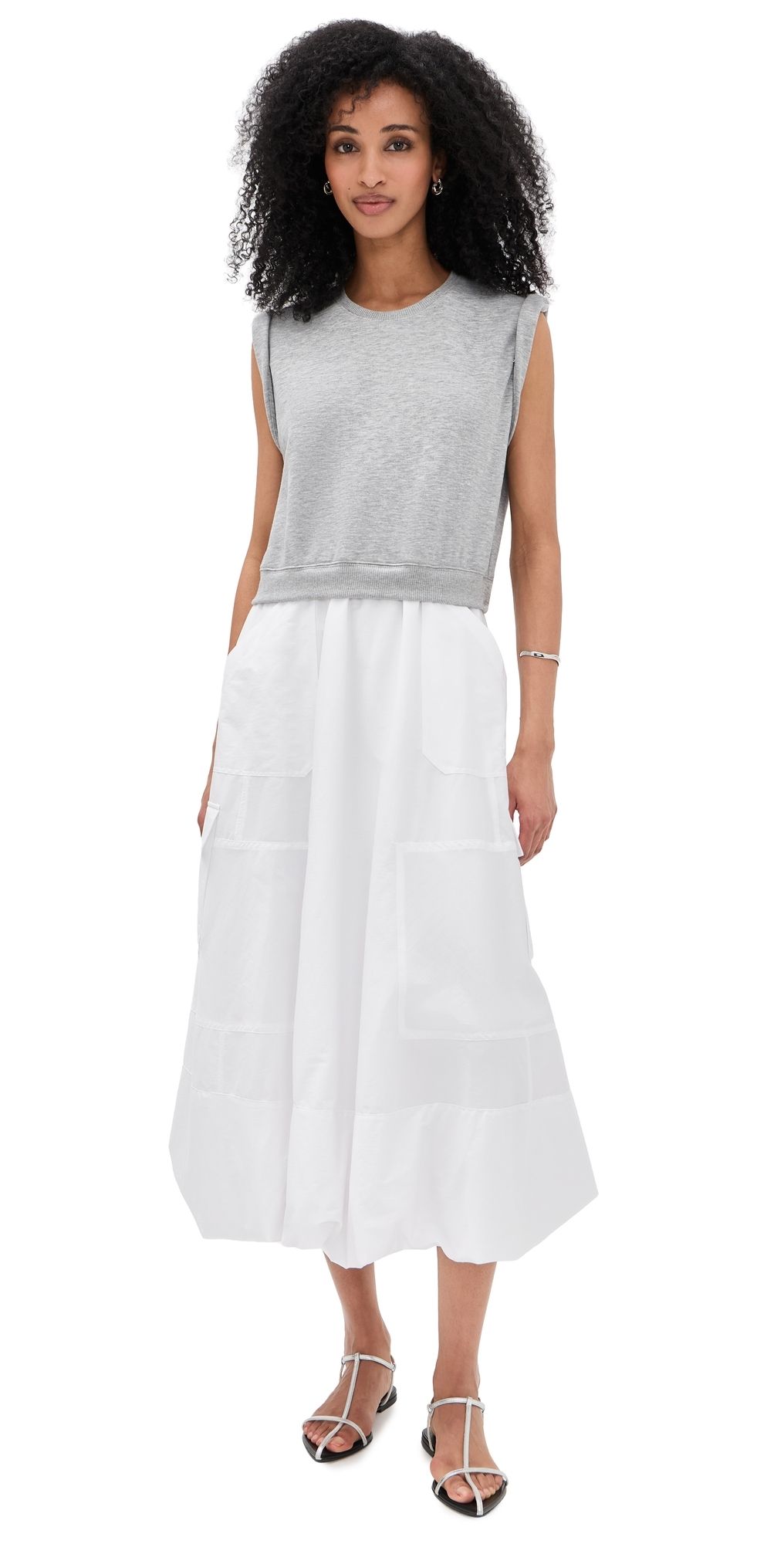 Cinq à Sept Parker Mixed Media Dress Heather Grey/White XS