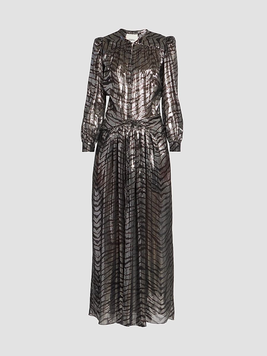 Isabel Marant Women's Felby Metallic Zebra Silk-Blend Maxi Dress - Black Silver - Size 10