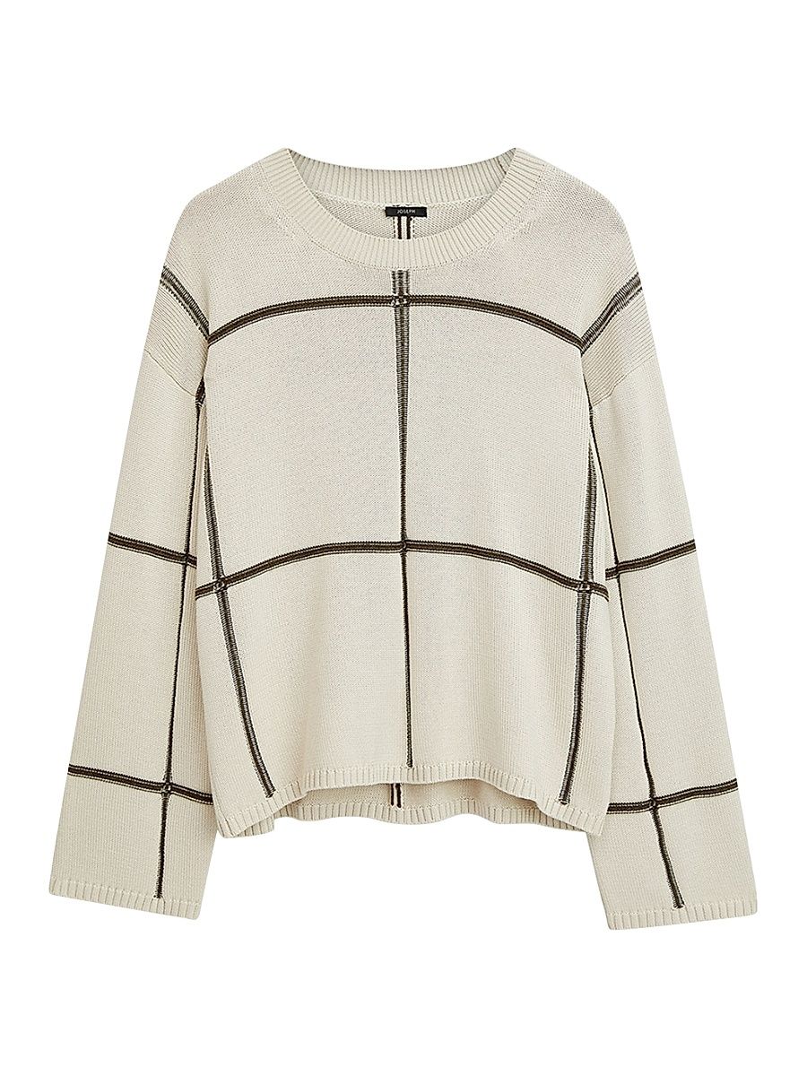 Women's Silk-Blend Intarsia Sweater - Cream - Size Large