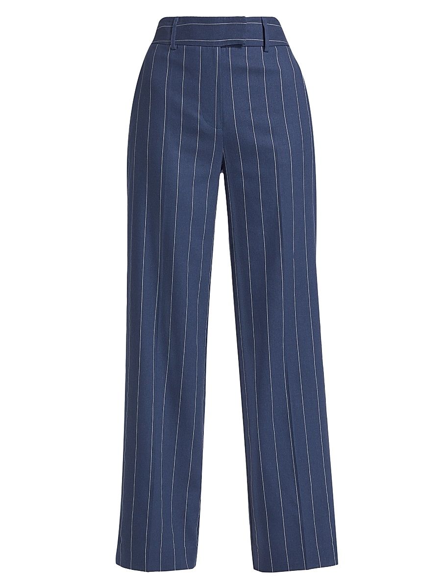 Women's Pinstripe Cotton-Linen Pants - Navy White - Size 2