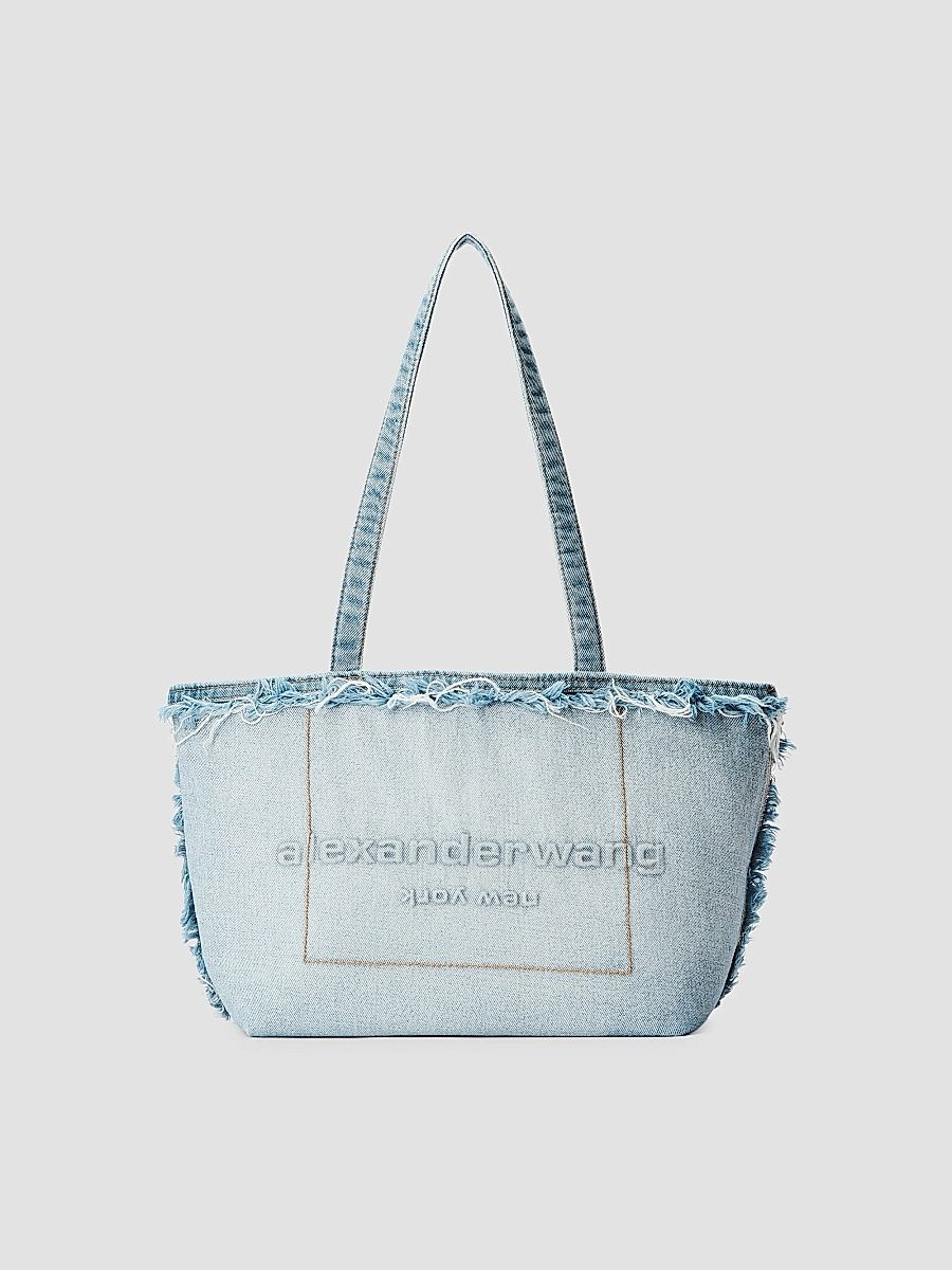 Women's Punch Medium Frayed Denim Tote Bag - Bleach Blue
