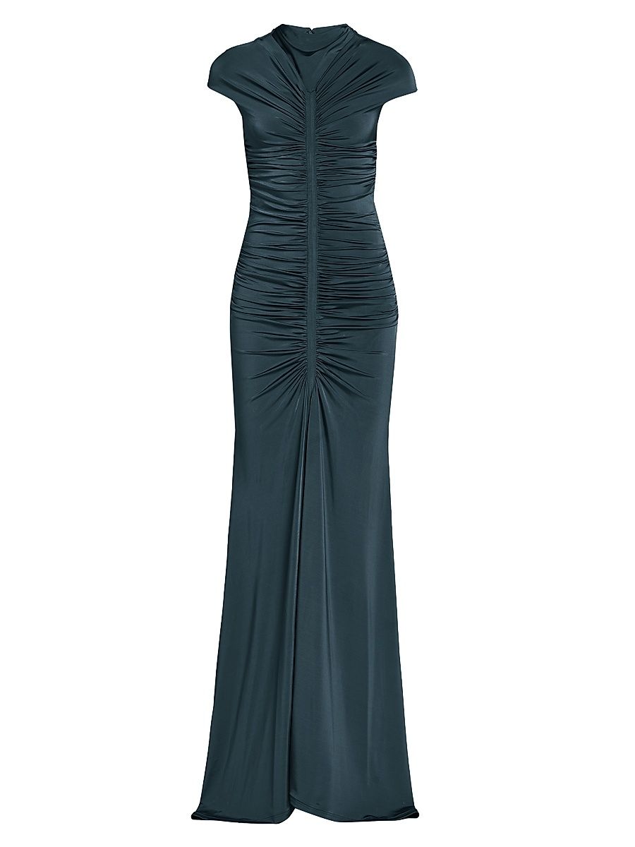 Women's Ruched Jersey Gown - Green - Size 4