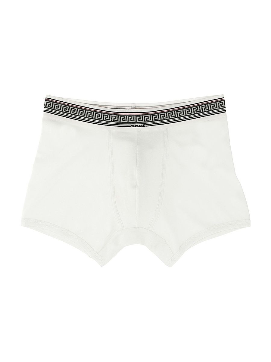 Men's Ribbed Greca Stretch-Cotton Boxer Brief - Optical White - Size XL