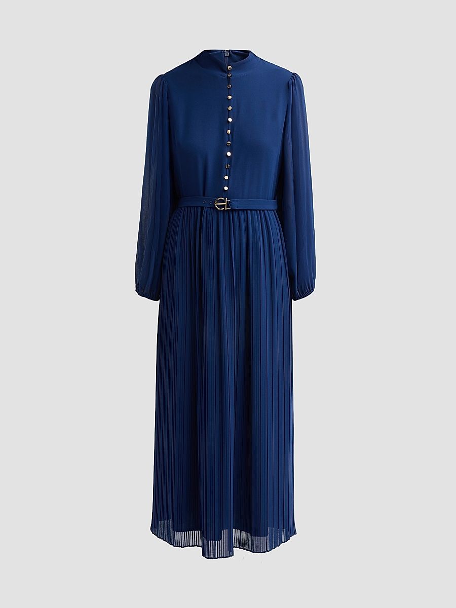 Women's Adira Pleated A-Line Belted Midi-Dress - Twilight Sky - Size 4