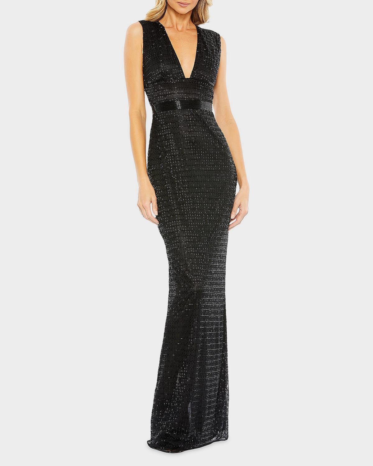 Beaded V-Neck Column Gown