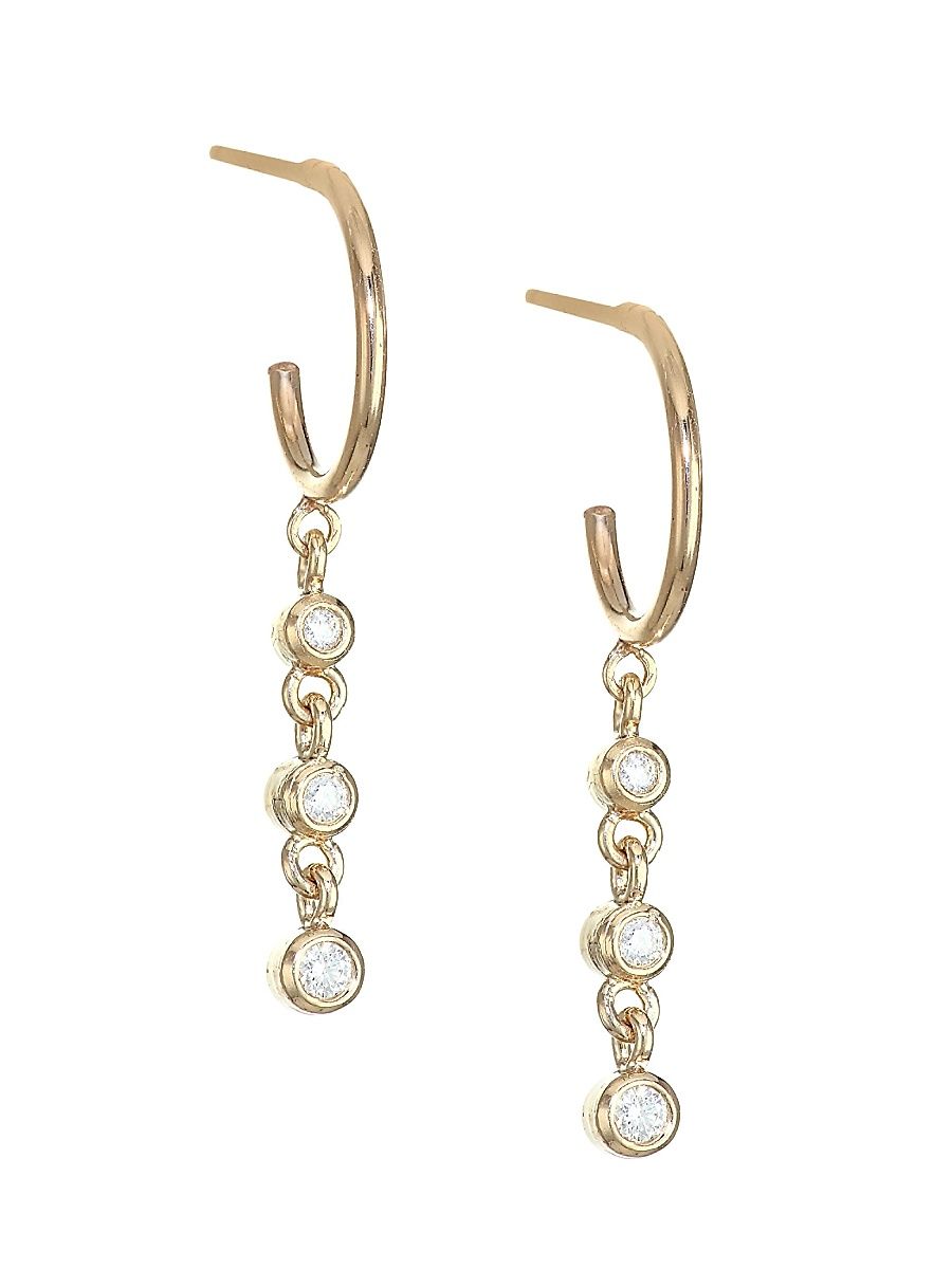 Women's 14K Gold & Diamonds Dangle Hoop Earrings - Gold