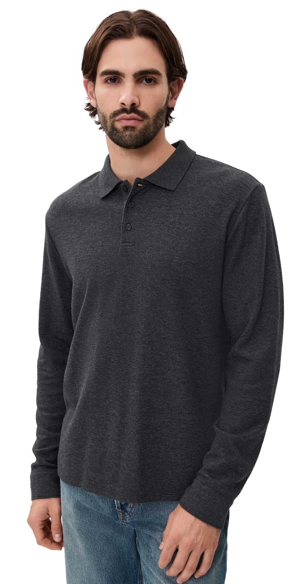 Vince Heathered Double Face Polo H Charcoal/H Fog S
