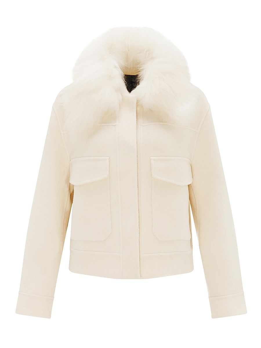 Gorski Women's Select Cashmere and Wool Blend Jacket with Detachable Goat Collar - Ivory - Size XL