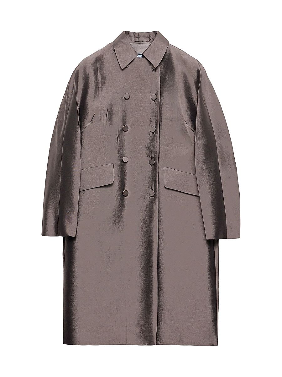 Women's Double-Breasted Wool and Silk Coat - Grey - Size 4